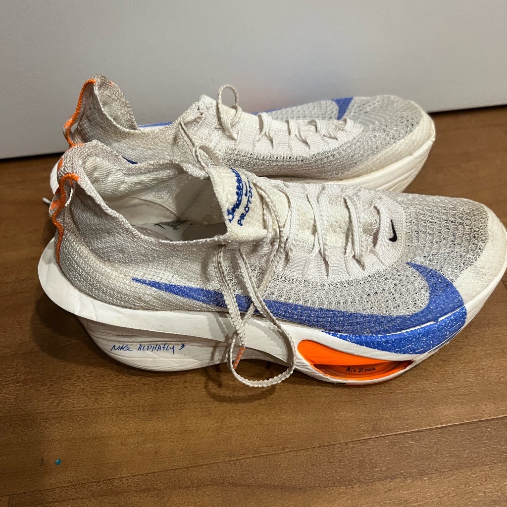 Used Nike Alpha Fly Running Shoes - White, Blue, And Orange
